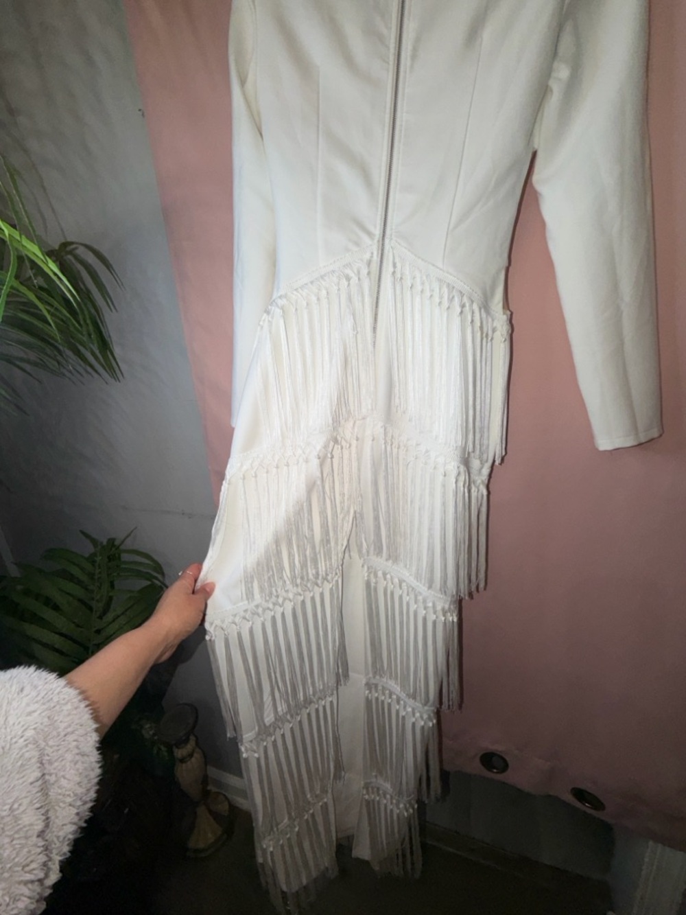 Fashion Nova Gown Deep V Plunge Fringe Plunge Day Night Gown - Picture 9 of 16
